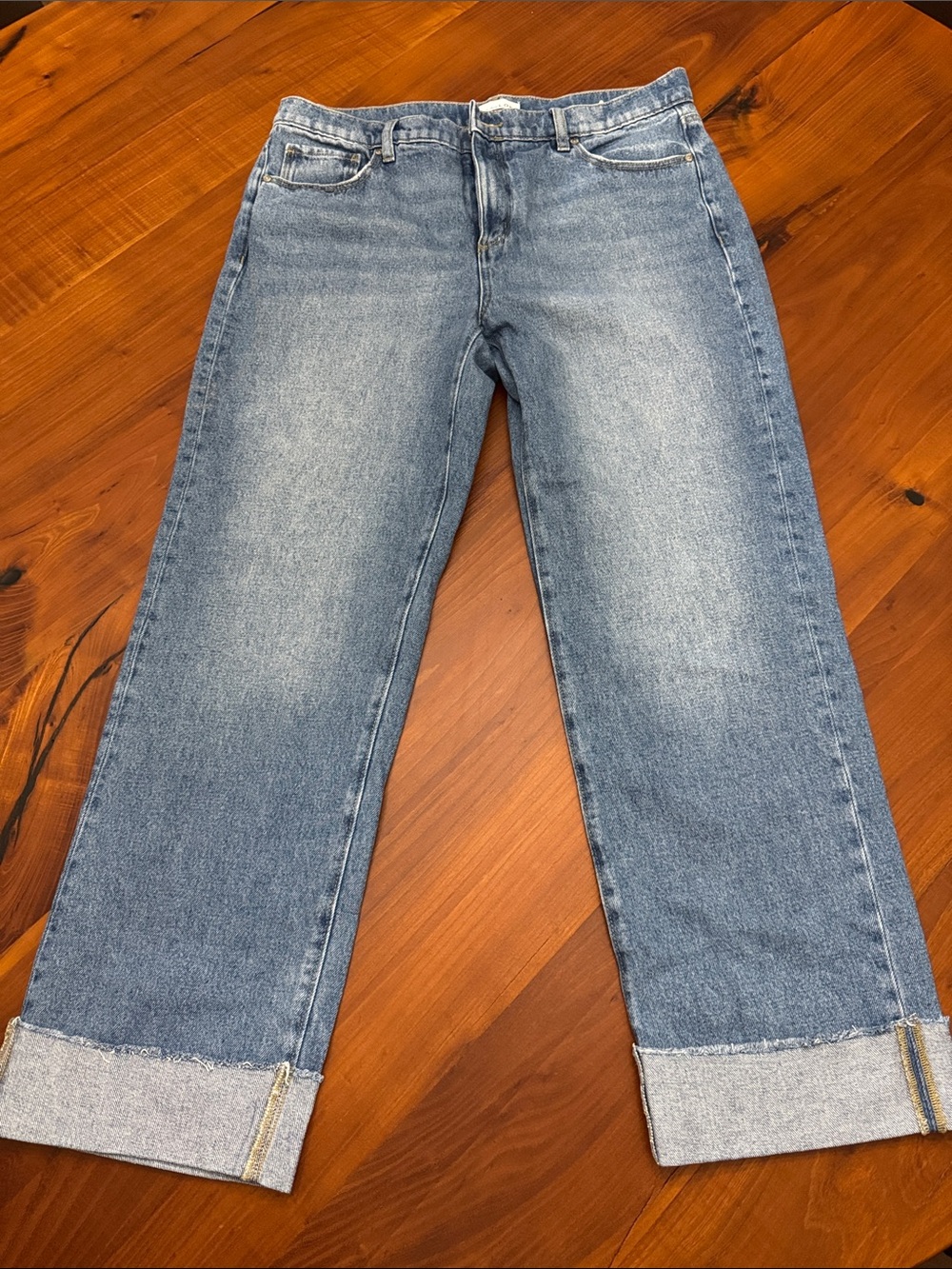 LOFT Light Blue Straight-Leg Jeans with Cuffed Hem